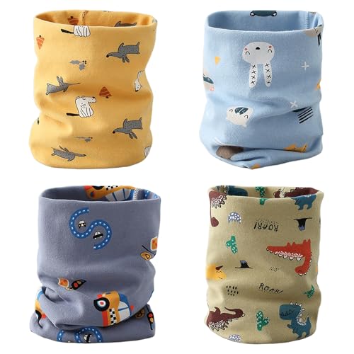 HTTDSLF 4 Pcs Tour de Cou Enfant Écharpe avec de Jolis Motifs, Écharpe pour Enfants Cache-cou Enfant, Tour de cou Bébé en Coton, Confortable Foulards...