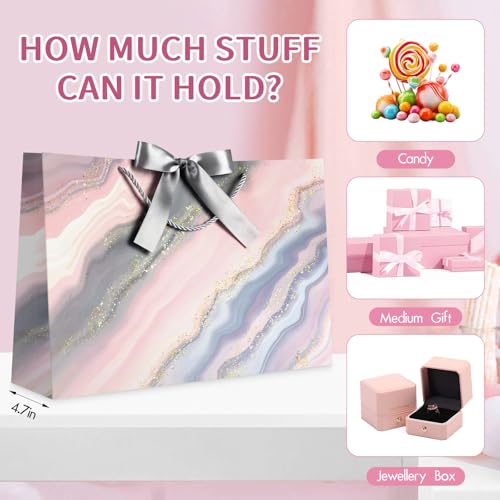 Image of JMANNI Gift Bags, Mothers Day Gift Bags with Ribbon, Portable Paper Gift Bag, Marble Pattern, for Any Occasion, Including Valentines Day Baby Shower Birthday Party Wedding Mothers Day(LP11-DLS05-L