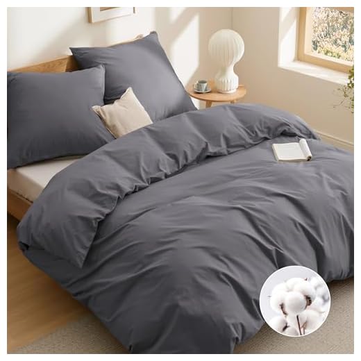 BEDSURE Bettwäsche 220x240 Baumwolle Grau - Bettwäsche-Sets 220 x 240 cm Bettbezug 3teilig mit 2 Kissenbezüge 80x80 cm, Oeko-TEX Bedding Anthrazit mit Reißverschluss