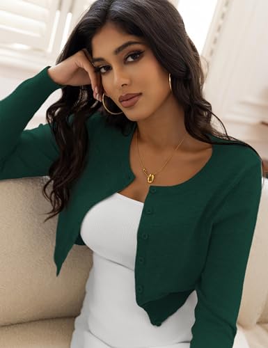 Image of Women's Cropped Cardigan Sweaters Crew Neck Button Down Open Front Knit Bolero Shrugs