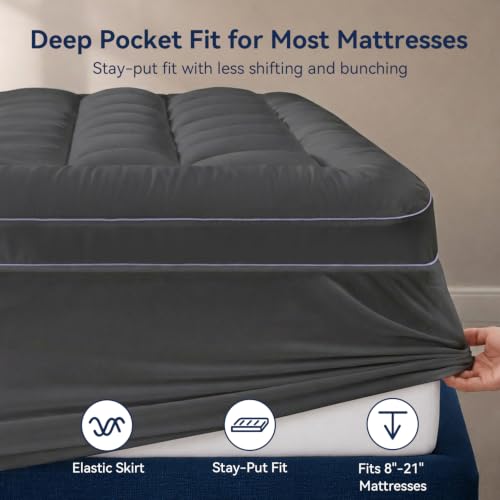Image of ABENE 3 Inch Dual Layer Memory Foam Mattress Topper Twin, 2 Inch Memory Foam Plus 1 Inch Down Alternative Pillowtop Mattress Pad, with Bedside Pocket, Support for Back Pain (Twin, Gray)