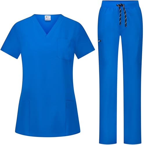 B-well BELLA Conjunto de casaca y pantalón unisex para profesionales sanitarios, ropa de trabajo, con elastano, azul cobalto, S