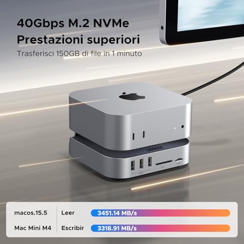 USB4.0 Docking Station Compatibile con Mac Mini M4 e M4 Pro con alloggiamento M.2 NVME SSD 40Gbps 10 in 2 Dock USB C HDMI 8K 30Hz 4K 144Hz 5 Porte USB 10Gbps SD TF 4.0 3,5 mm Aux - Hub USB - Immagine 2