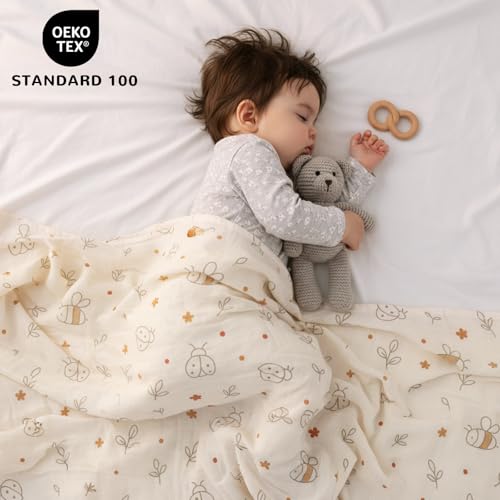 Image of HECCEI 3-Pack Muslin Baby Swaddle Blanket Bamboo Cotton 47 x 47 Inches | Soft Breathable Receiving Blanket Swaddles for Newborn Registry Gift for Baby Showers