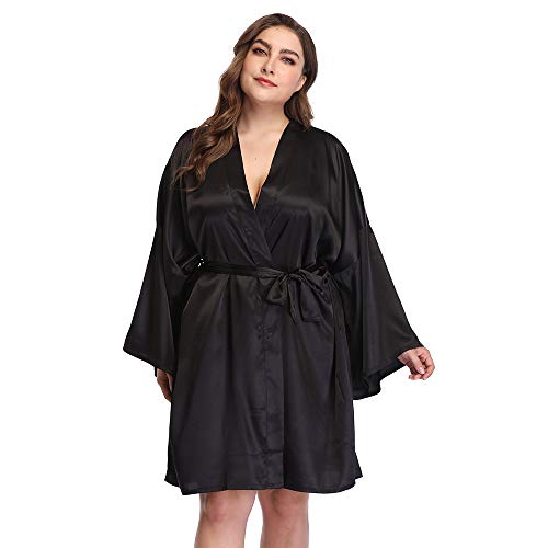 Women's Plus Size Short Satin Kimono Robes Sleepwear Bathrobes Silky Dressing Gown4
