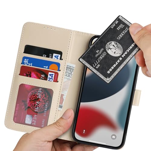 Image of for iPhone 13 Pro Case Wallet with Card Holder,for iPhone 13 Pro Wallet Case for Women Men,PU Leather Shockproof Magnetic Buckle Stand Flip Phone Case-Beige