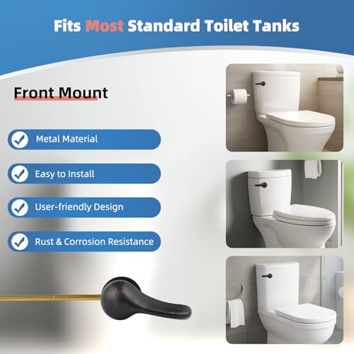iFealClear Universal Metal Toilet Handle Replacement Kit, Front Mount Toilet Tank Flush Lever with Stainless Steel Chain, Fits Most Toilets, Oil Rubbed Bronze