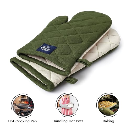 Encasa XO Extralange 17x29 cm Backofen-Mikrowellen-Handschuhe Handschuhe (2 Stück) für die Küche - Silikon-Silber hitzebeständig - schützt die Hände vor heißer Ausrüstung - Blattgrün