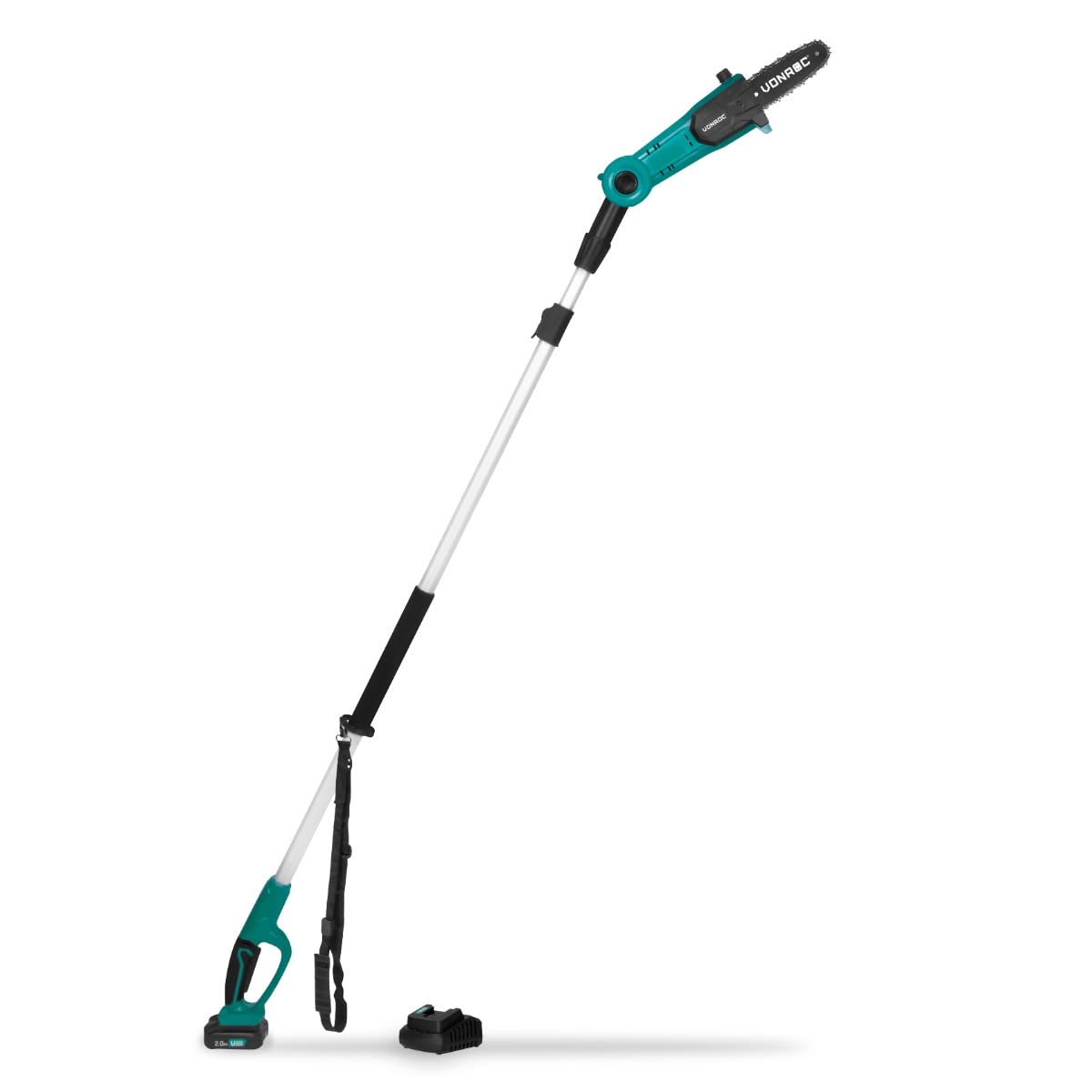 VONROC Teleskopowa Piła Łańcuchowa 20V 200mm, 260 cm, 5 m/s, Samosmarowanie, Regulowana Głowica 3 Pozycje, Akumulator 2.0Ah + Ładowarka – CS504DC (aku 2.0Ah i ładowarka)