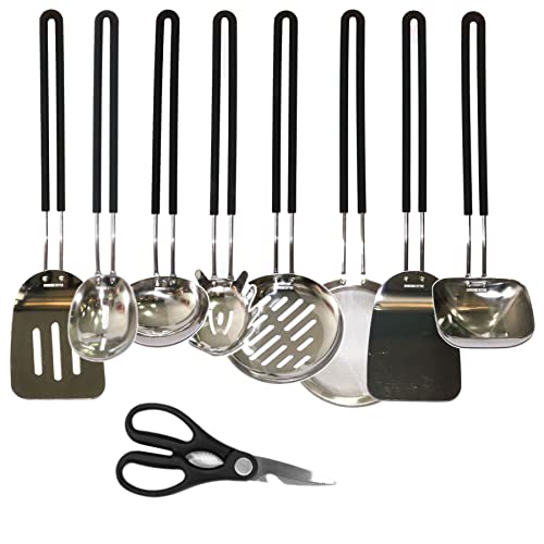 COUSINE STYLE - Pack 9 Piezas - Utensilios de Cocina Acero Inoxidable y Silicona. Juego de Utensilios de Cocina Resistentes al Calor y Antiadherentes con Mango de Silicona Cover