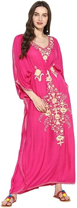 CRAFTBAZARWomen's Boho Embroidered Fuscia Kaftan