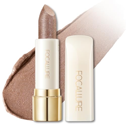 FOCALLURE Moisturizing Shiny Lipstick,Pearl Shimmery Finish,Hydrating Tinted Lip Balm with Creamy Texture,Long Lasting High Pigmented Lip Stain,Cowgirl