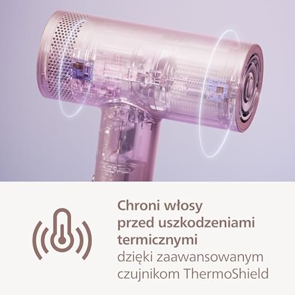 Фен Philips серии 8000: усовершенствованная система ThermoShield и бесщеточный двигатель постоянного тока для быстрой сушки и оптимального ухода, 1400 Вт, цвет розового шампанского, насадка и диффузор, модель BHD837/10