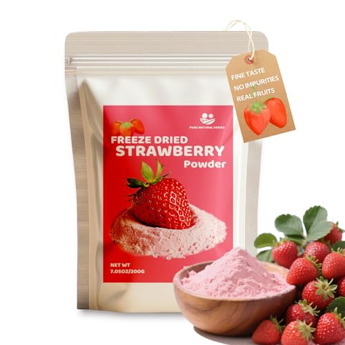 Premium Freeze Dried Strawberry Powder 7.05oz/200g,One Ingredient,Clump-Free,No Sugar Added,No Additives,Strawberry Powder for Baking,Drinks,Smoothie Mix,Flavoring and Beverages