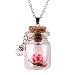 Produktbild Mingfa Damen Mädchen Lange Pulloverkette leuchtet im Dunkeln Blumen Glas Wunschflasche Anhänger Halskette Charm Statement Schmuck modisch Rose