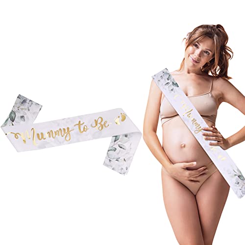 Mummy to Be Schärpe Mommy to Be Schärpe Blätter Goldfolie Sprüche Babyparty Accessoires Geschenke für Schwangerschaft Bald Mama Baby Dusche Babyshower (A)