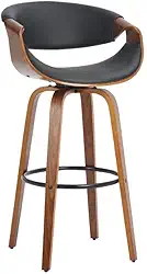 Banqueta Alta Giratória Estofada com Encosto Couro Madeira Munique Fratini Preto