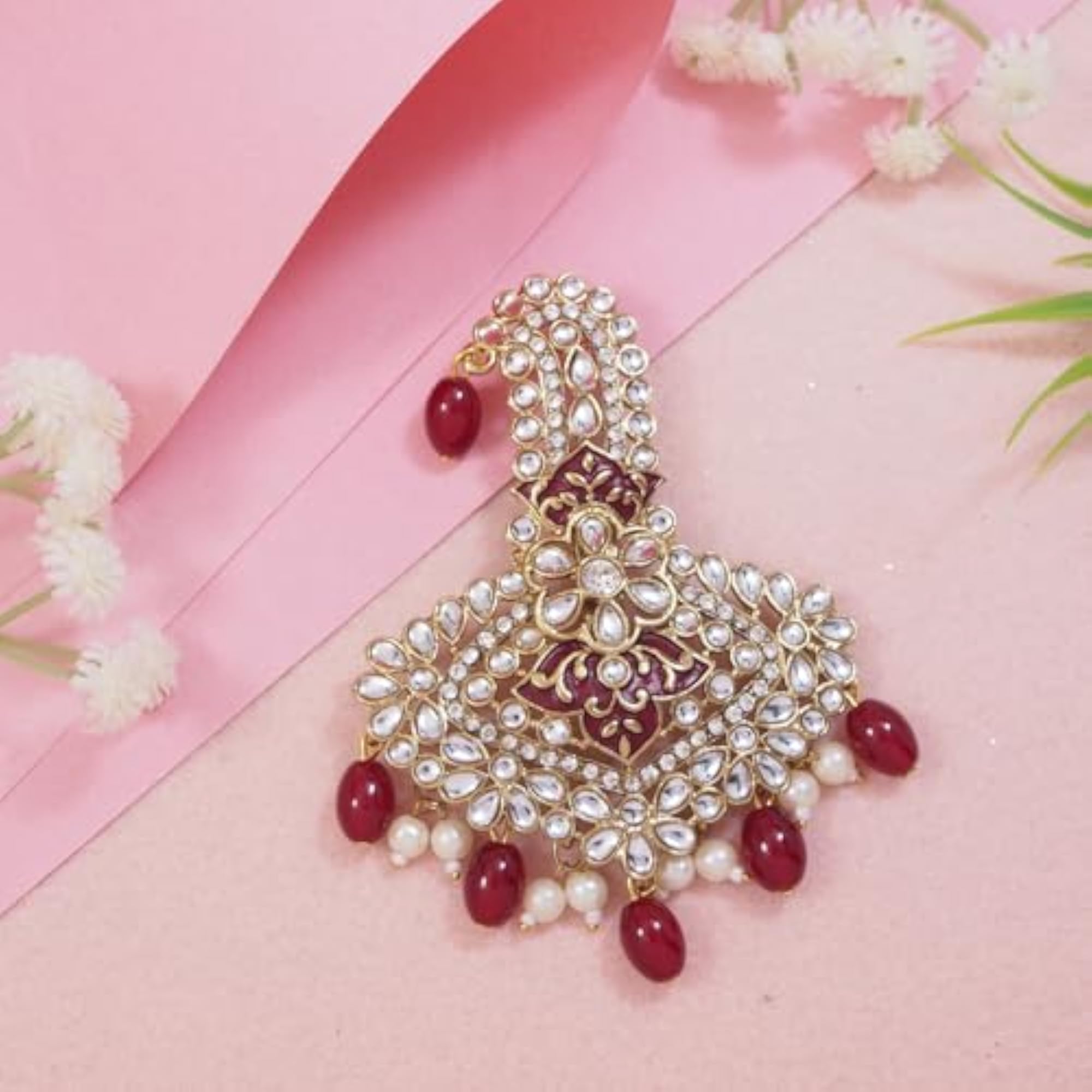 Gold Plated Traditional Stone Pearl Drop Brooch for Men