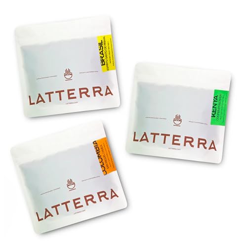 Latterra Pack Café Degustación Especialidad en Grano 3 Orígenes Brasil, Colombia, Kenya 250gr - Café de Especialidad con Notas Achocolatadas, Afrutadas y Caramelizadas - Sin Aroma ni Químicos Añadidos
