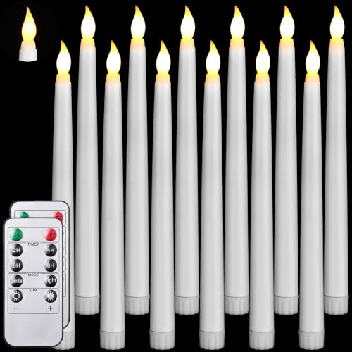 Tuanse 14 Flameless Taper Candles, Battery CandleSticks, White, 9.7 Inch