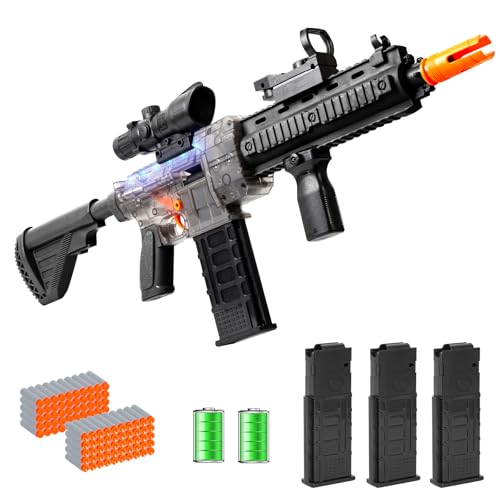 Realistic Toy Gun for Nerf Guns Darts, Foam Blaster - with Scope 100 Soft Bullets 3 Magazines, Semi-Auto Sniper Rifle Electric M416 Machine Guns for Boys 6-12 Age Kids and Adults