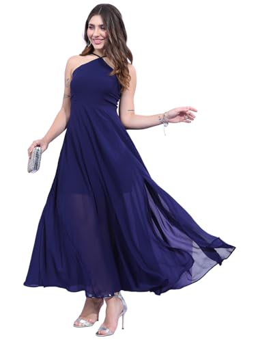 Image of Tokyo Talkies Women's Halter Neck Flowy Maxi Dress | Cinched Waist | Elegant & Airy Silhouette for a Breezy, Effortless Look