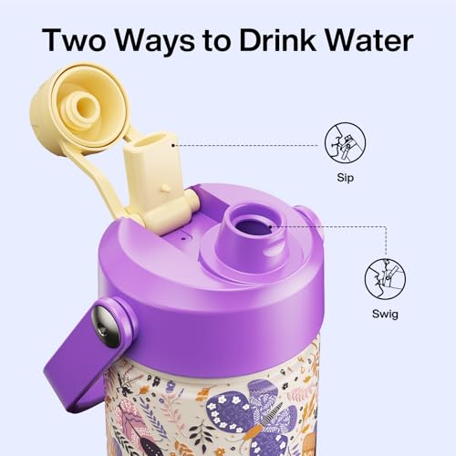 Image of ENCOOL Insulated Water Bottle with Straw Stainless Steel Water Bottle, Leak-Proof, BPA-Free, Double Wall Vacuum Keeps Cold for 24 Hours for Sports, Travel, School (26 oz, Lavender Butterfly)
