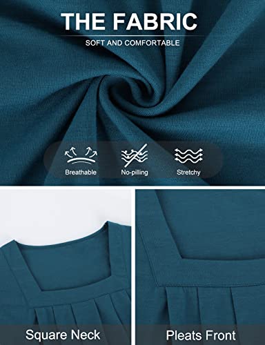 Viracy Summer Tunic Tops, Sleeveless Maternity Shirts Square Neck Pleated Curvy Hem Flowing Boutique Peasant Blouses,Dark Cyan-Large #TOP4