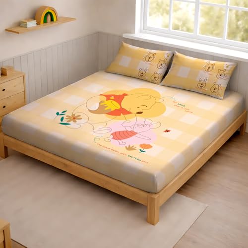 Image of Sassoon Disney Winnie The Pooh Digital Printed 100% Cotton Bedsheet with 2 Pillow Covers in 300TC
