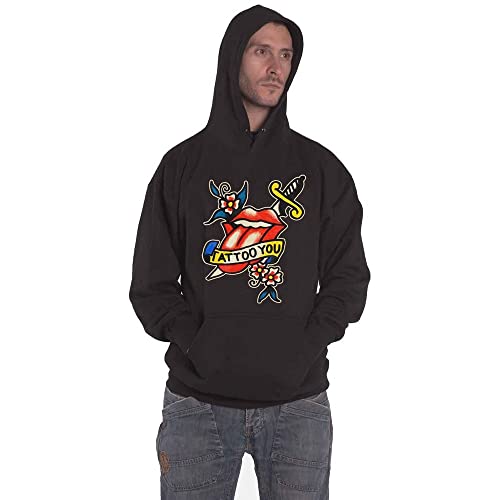 Rolling Stones The Hoodie Tattoo You Lick Logo Official Unisex Black Pullover M