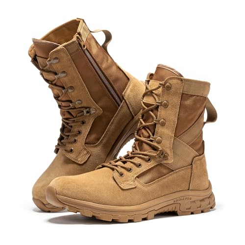 8 Inch Mens Lightweight Side Zip Tactical Boots, Comfortable Slip Resistant Rubber YKK Zipper Outdoor Hiking, EVA Cushioning Military Boot(BP401)