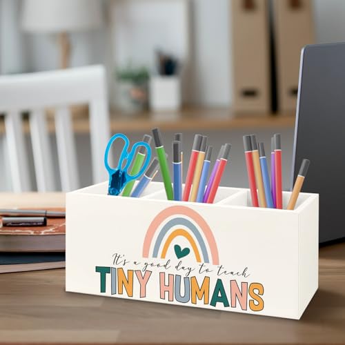 Image of Teacher Appreciation Gifts, Boho Rainbow Teacher Wooden Pen Pencil Holder for Office Desk, Back to School Supplies Gifts for Teachers, It's a Good Day to Teach Tiny Humans
