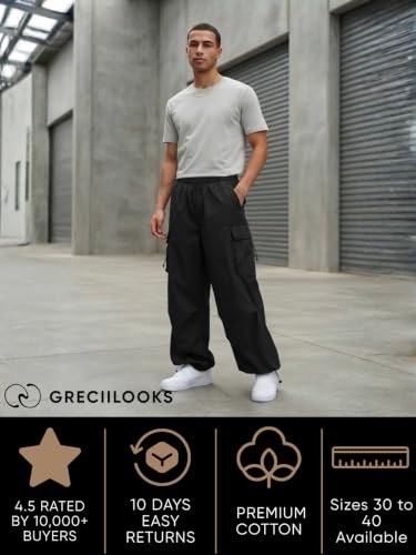 Image of GRECIILOOKS Men's Cargo Pants | 4 Pocket Cotton Cargo Joggers for Men | Loose Fit Stylish Pant with Pockets | Casual Baggy Trousers & Streetwear Lower