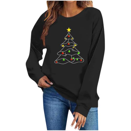 Womens Christmas Sweatshirt Tree Graphic Xmas Crewneck Pullover Tops - image 3