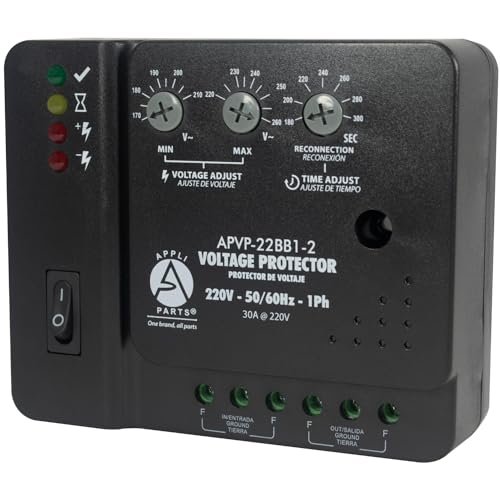 Appli Parts APVP-22BB1-2 220 V Voltage Surge Protector with Adjustable Range and Reconnecting Time, 50-60Hz 1Ph 30A works with all electric appliances and units with rated electrical consumption