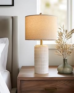 PoKat 23'' Bedside Table Lamp for Bedroom Nightstands, Modern Ceramic Decor — photo 5 of 6