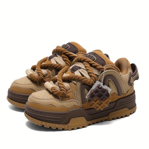 Beprolam Casual Sports Skateboard Shoes, Thick-Soled Skateboard Shoes, Low-top, Thick Straps, Waffle Accessories, Shock-Absorbing, Breathable Upper Brown