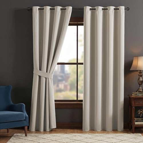 Image of LINENWALAS 100% True Blackout Solid Curtains for Window (5 Feet)-Set of 2 Panels|Matte Finish Complete Light Block|Thermal Insulated & Noise Reducing Room Darkening Curtains|UV Protection (Platinum)