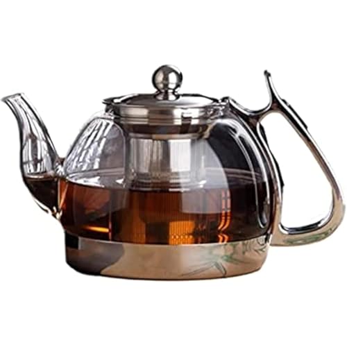 Kwueiit ガラスポット ティーセット IH対応 大容量耐熱ガラス ティーポット ステンレス茶漉し付き 紅茶/フルーツ/リーフ茶用 透明急須 304ステンレス鋼 おしゃれ 割れずに急冷急加熱可能 (1L)
