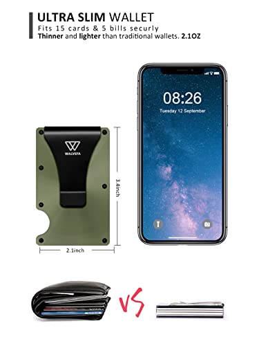 Minimalist Wallet For Men, Slim Rfid Metal Money Clip Wallet, Smart Front Pocket Wallet Aluminum Credit Card Holder Cd Texture (Amry Green) #TOP3