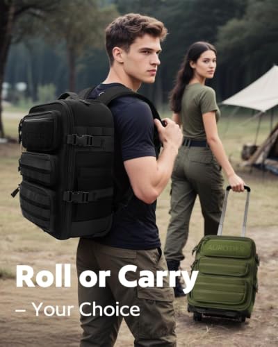 Image of AUROTIER Rolling Tactical Laptop Backpack, Underseat Travel Backpack with Wheels, 16 Inch Wheeled Computer Backpack for Men and Women, Roller Overnight Molle Outdoor Hiking College Carry on Luggage