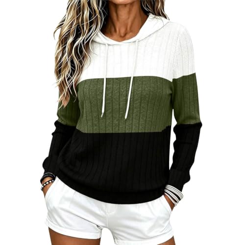 Chandail à capuchon pour femmes, tricot color-block, manches longues, casual