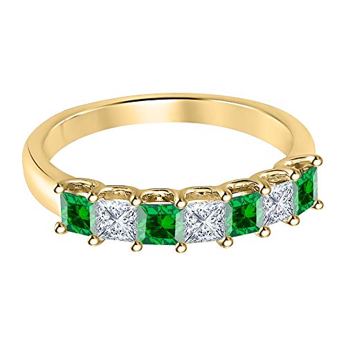 Princess Cut Gemstone Half Eternity 14k Yellow Gold Plated Wedding 7-Stone Band Ring for Women2