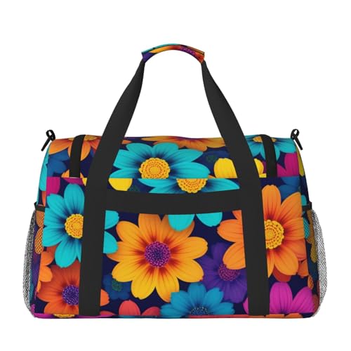 Abstract Style Colorful Flowers Print Travel Duffle Bag - Foldable Personal Item Travel Bag for Women & Men,13x10.2x19.72
