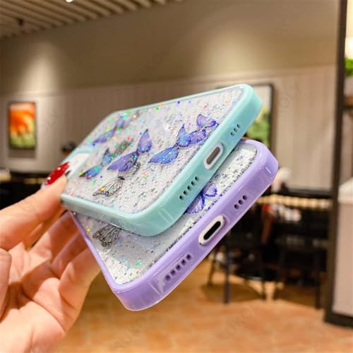 Image of VONZEE for iPhone 13 Clear Glitter Butterfly Case, Cute Bling Sparkle Shiny Soft TPU Bumper Shockproof Women Girls Slim Protective Phone Cover for iPhone 13 6.1 inch,Mint Green