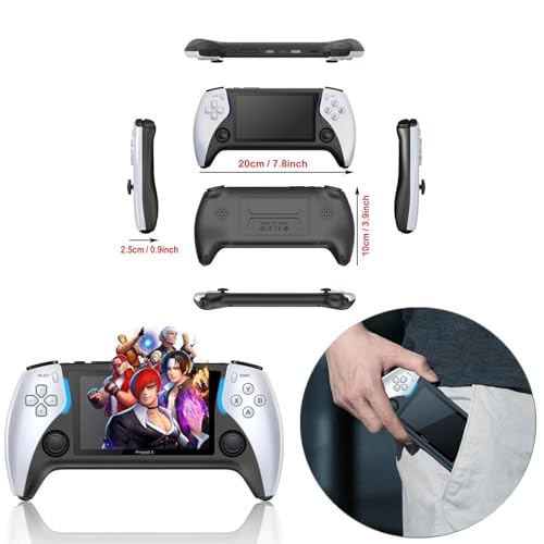 HTLNUZD ハンドヘルドゲームコンソール 4.3インチ ProjectX IPS スクリーン 11エミュレーター PS1アーケードHD出力対応 デュアルジョイスティック 20000+ クラシックポータブルポケットビデオゲーム バッグ付き (blcke 8+64G)