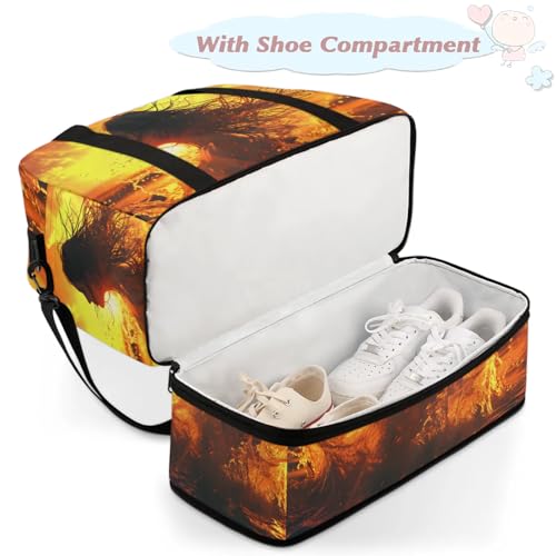 Large Weekender Overnight Bags Woman Ocean Sunset Travel Duffel Bag for Women Men Gym Bag With Shoe Compartment Foldie Travel Tote Bag Carry On Personal Item Bag for Travel Gym Sports4