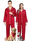 SWOMOG Couples Matching Silk Satin Pajamas Set Long Sleeve Sleepwear Soft Button Down Loungewear 2 Pcs Pj Set(Women Christmas Red Large)