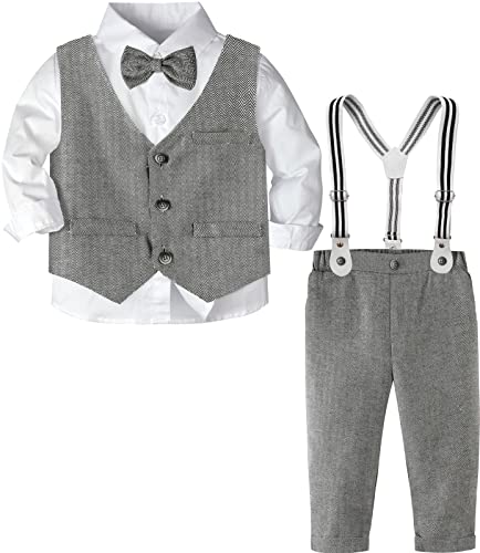 Image of A&J DESIGN Toddler Boys Formal Clothes Suspender Outfit Dress Suit 12M - 6Y
