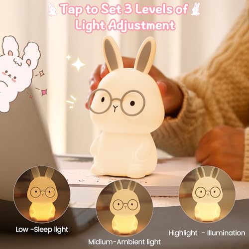 Image of FAMIDUO Kids Night Light,Rainbow Mood Light,Squishy Silicone Bunny Lamp | BPA-Free Soft Silicone,USB-C Rechargeable touch lamp with 30-min timer auto-off. Easter Gifts ,Baby Nursery Bedroom Decor